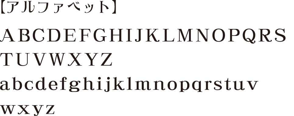 使用可能文字一覧：アルファベット