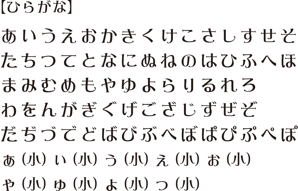 使用可能文字一覧：ひらがな
