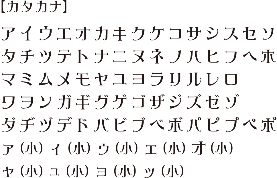 使用可能文字一覧：カタカナ